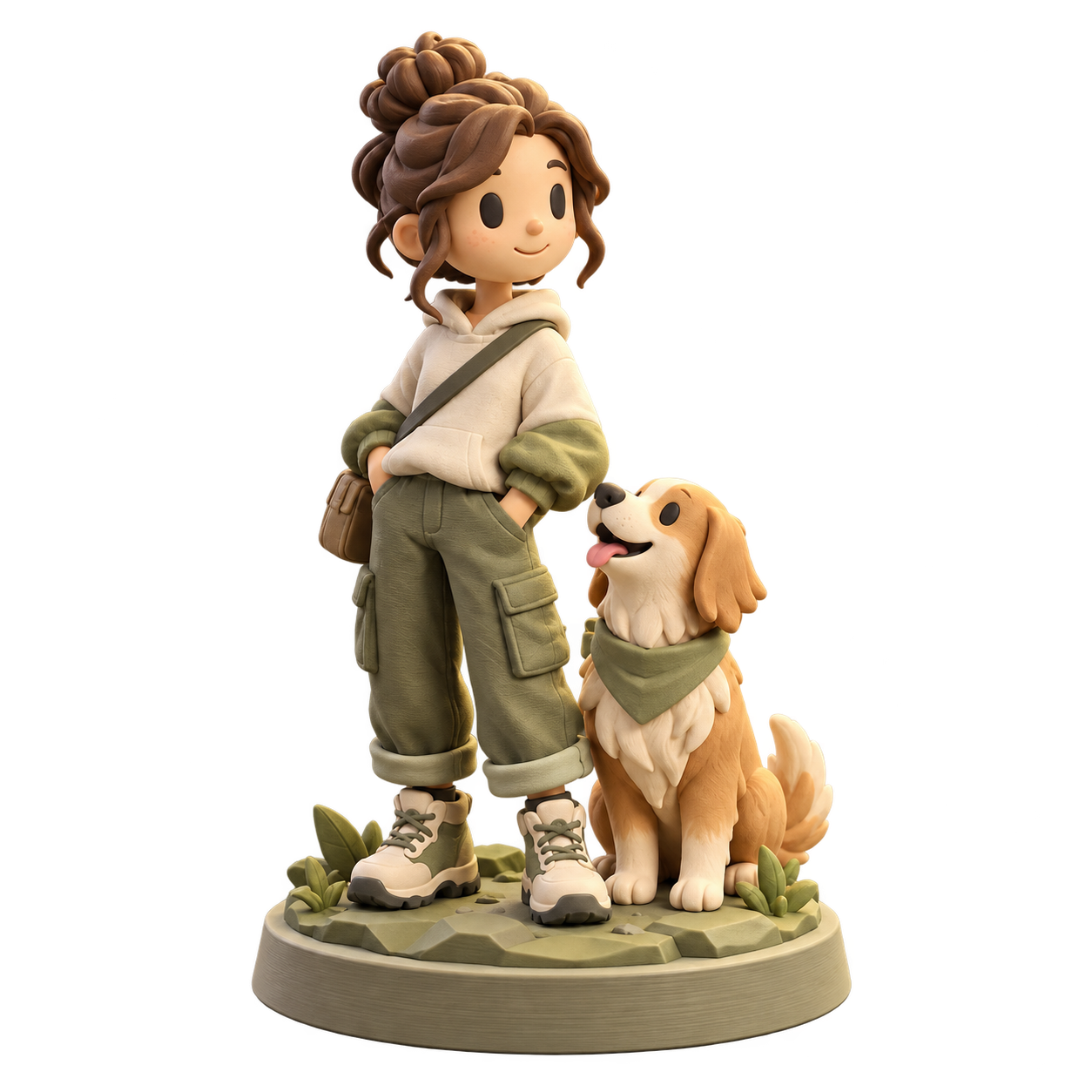 Stylized 3D-printed figure of a person and dog