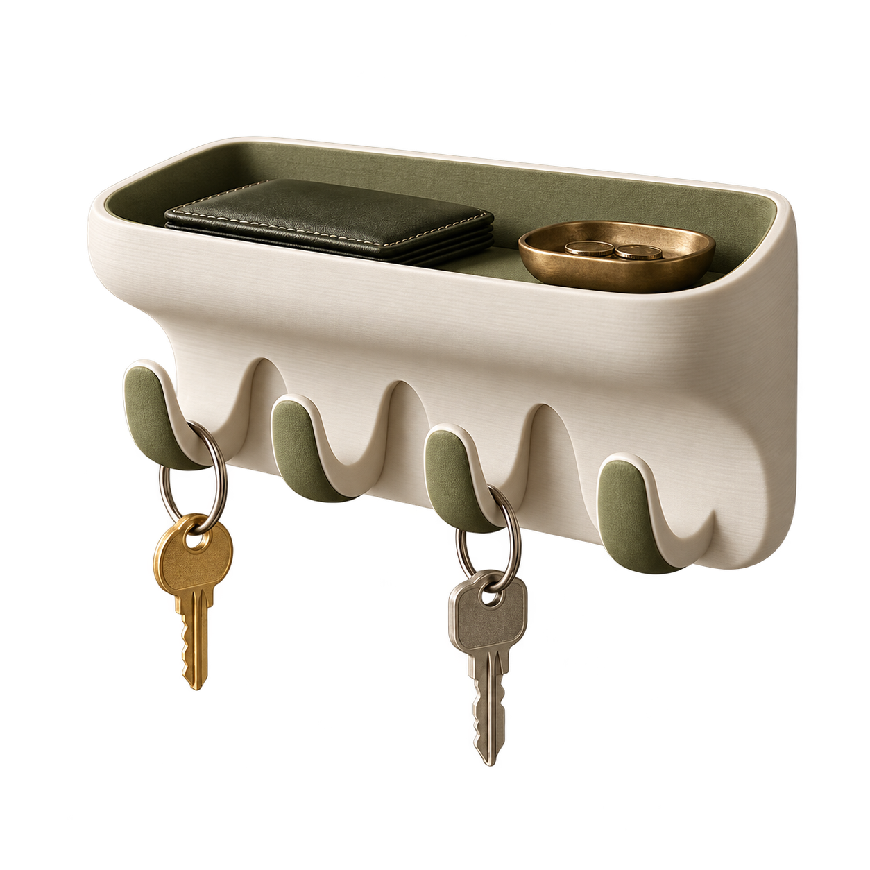 Wall-mounted 3D-printed key holder with tray