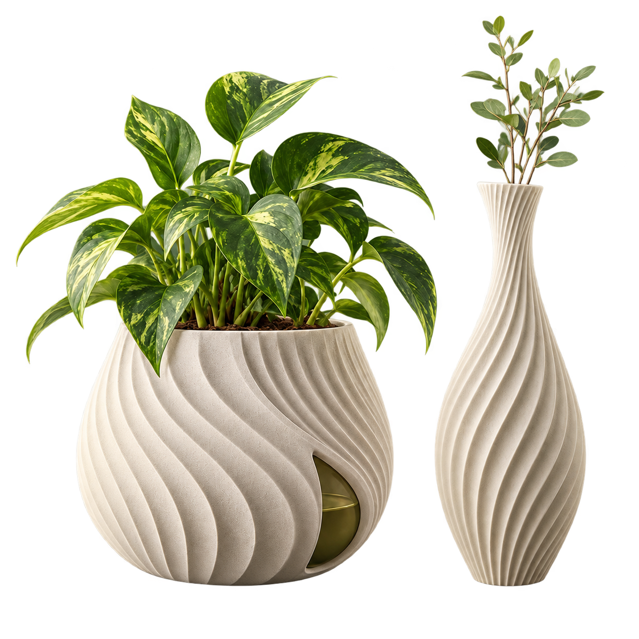 Coordinated sculptural planter and vase